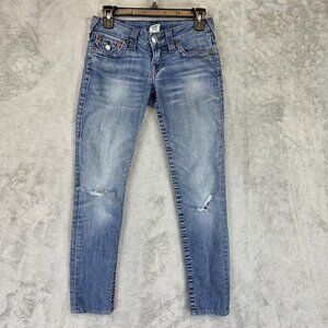 True Religion Jeans Womens 25 Blue Skinny WLH509X78 Distressed Made USA